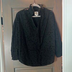 Black Relaxed Ruffled Blouse